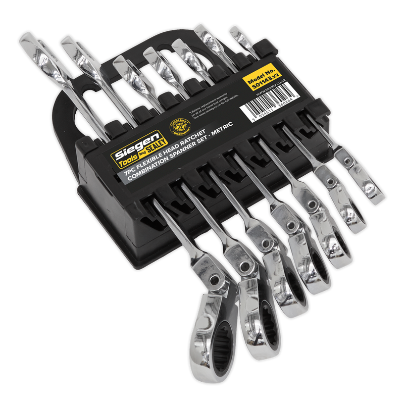 Sealey S01143 7pc Flexi-Head Combination Ratchet Spanner Set