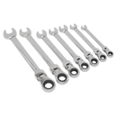 Sealey S01143 7pc Flexi-Head Combination Ratchet Spanner Set