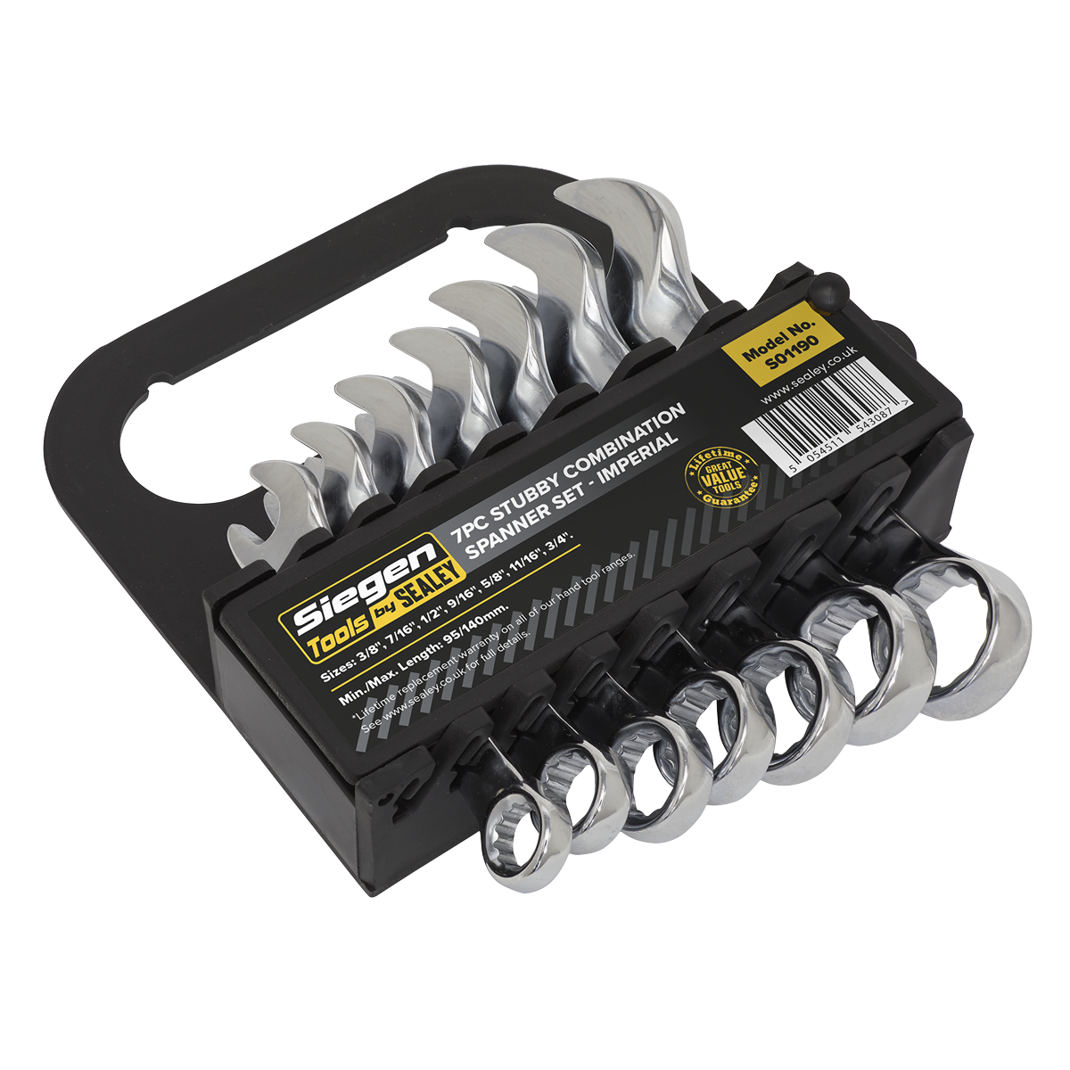 Sealey S01190 7pc Stubby Combination Spanner Set - Imperial