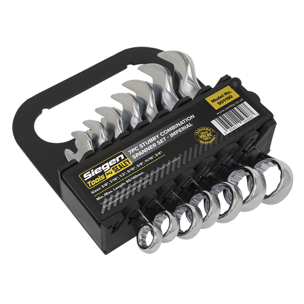 Sealey S01190 7pc Stubby Combination Spanner Set - Imperial