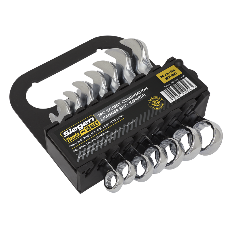 Sealey S01190 7pc Stubby Combination Spanner Set - Imperial