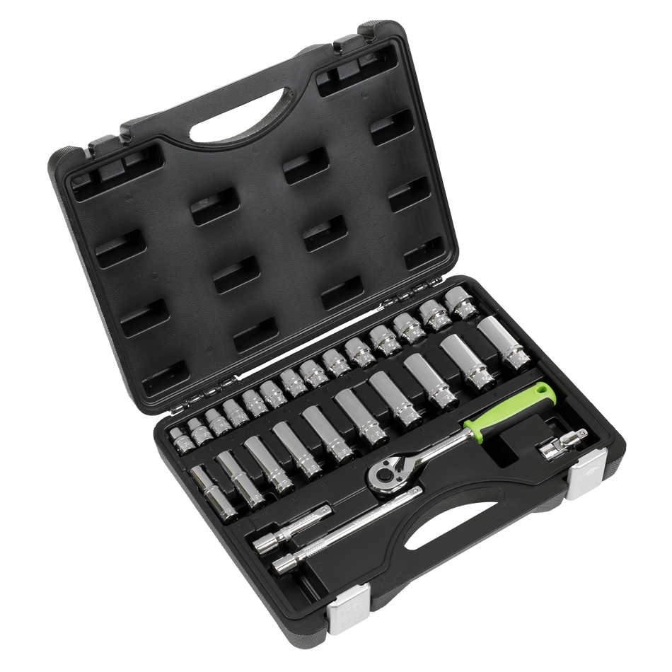 Sealey S01236 Socket Set 28pc 3/8"Sq Drive 6pt WallDrive Metric