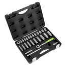 Sealey S01236 Socket Set 28pc 3/8"Sq Drive 6pt WallDrive Metric