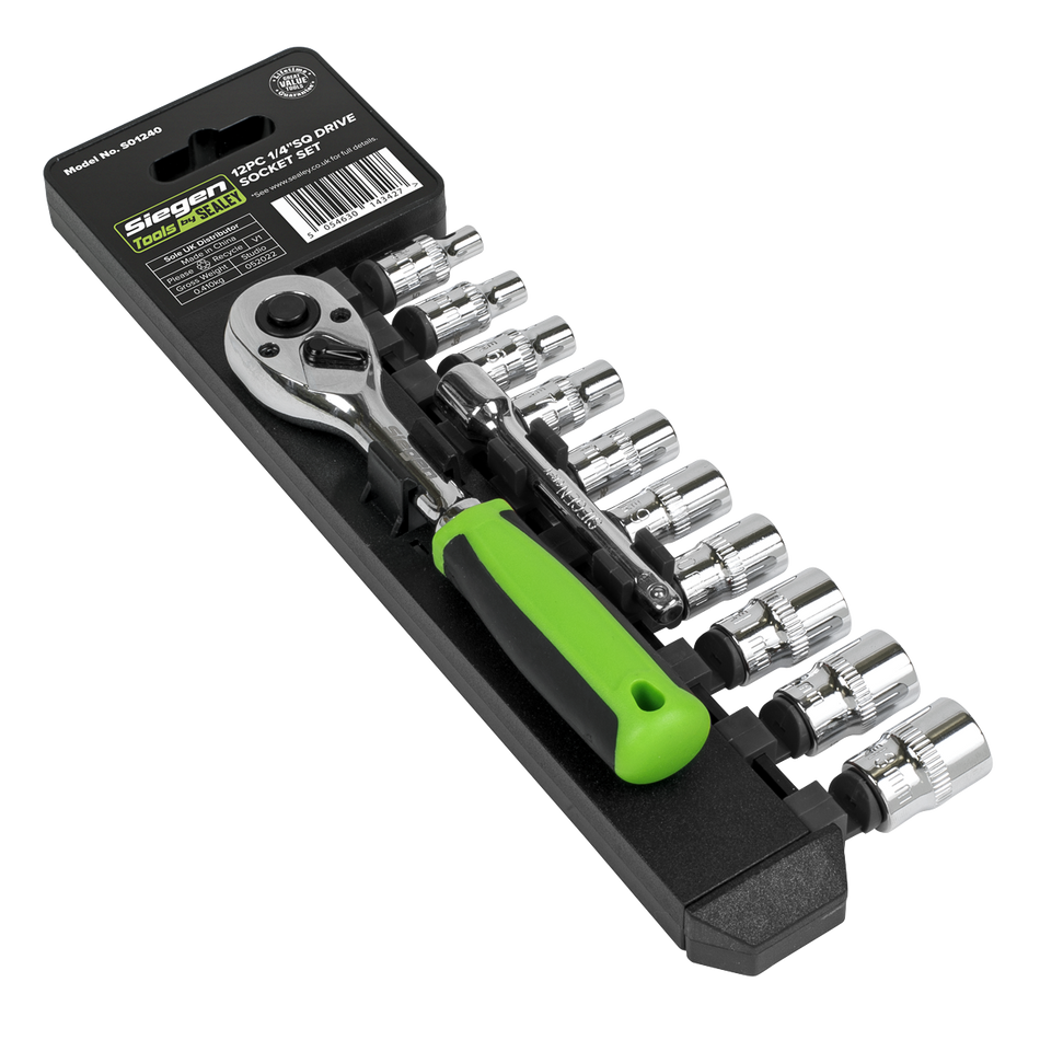 Sealey S01240 Socket Set 12pc 1/4"Sq Drive WallDrive Metric