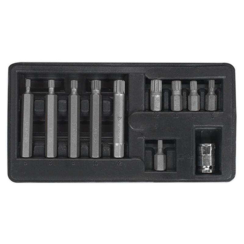 Sealey S0534 11pc 3/8"Sq Drive Spline Bit & Holder Set