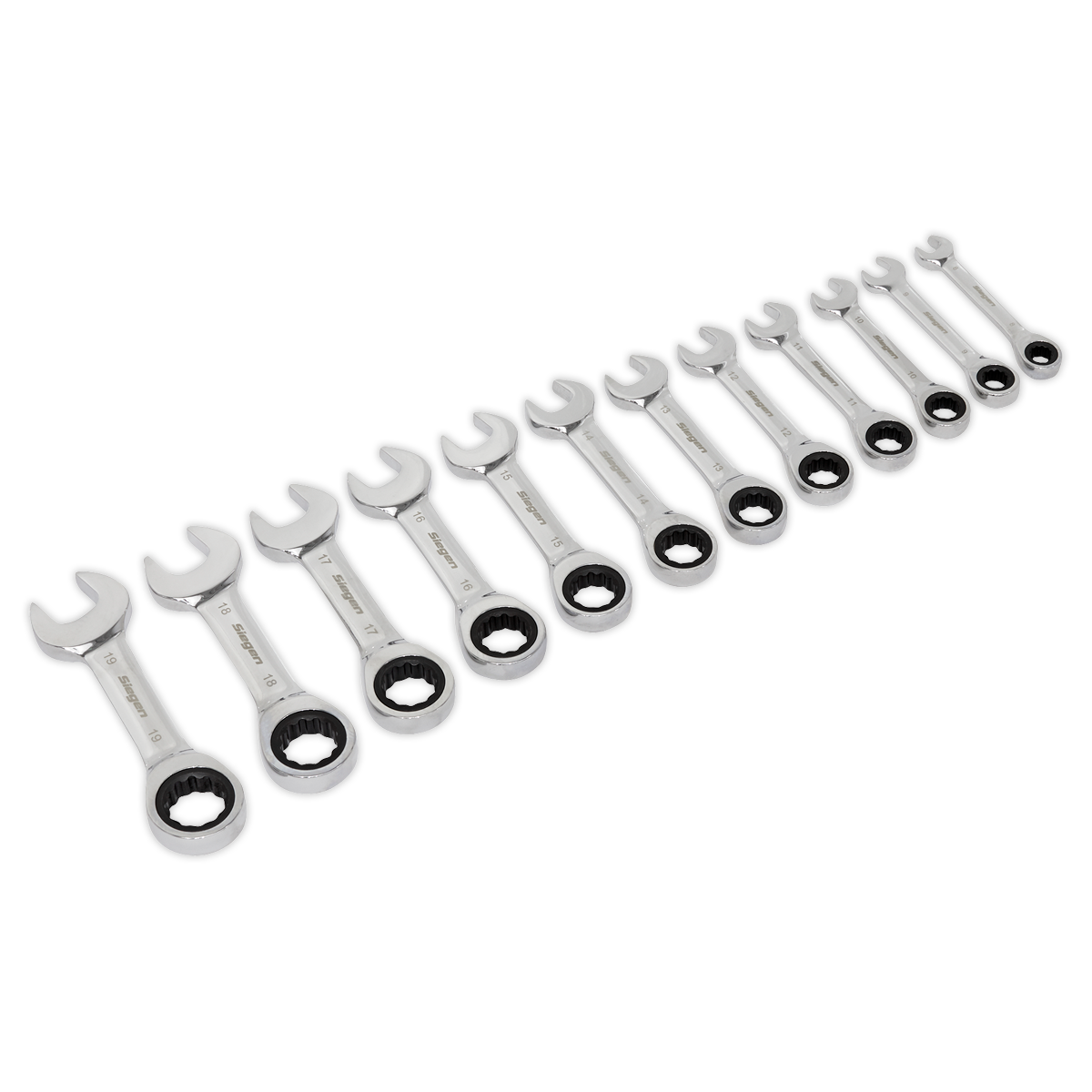 Sealey S0633 12pc Stubby Ratchet Combination Spanner Set