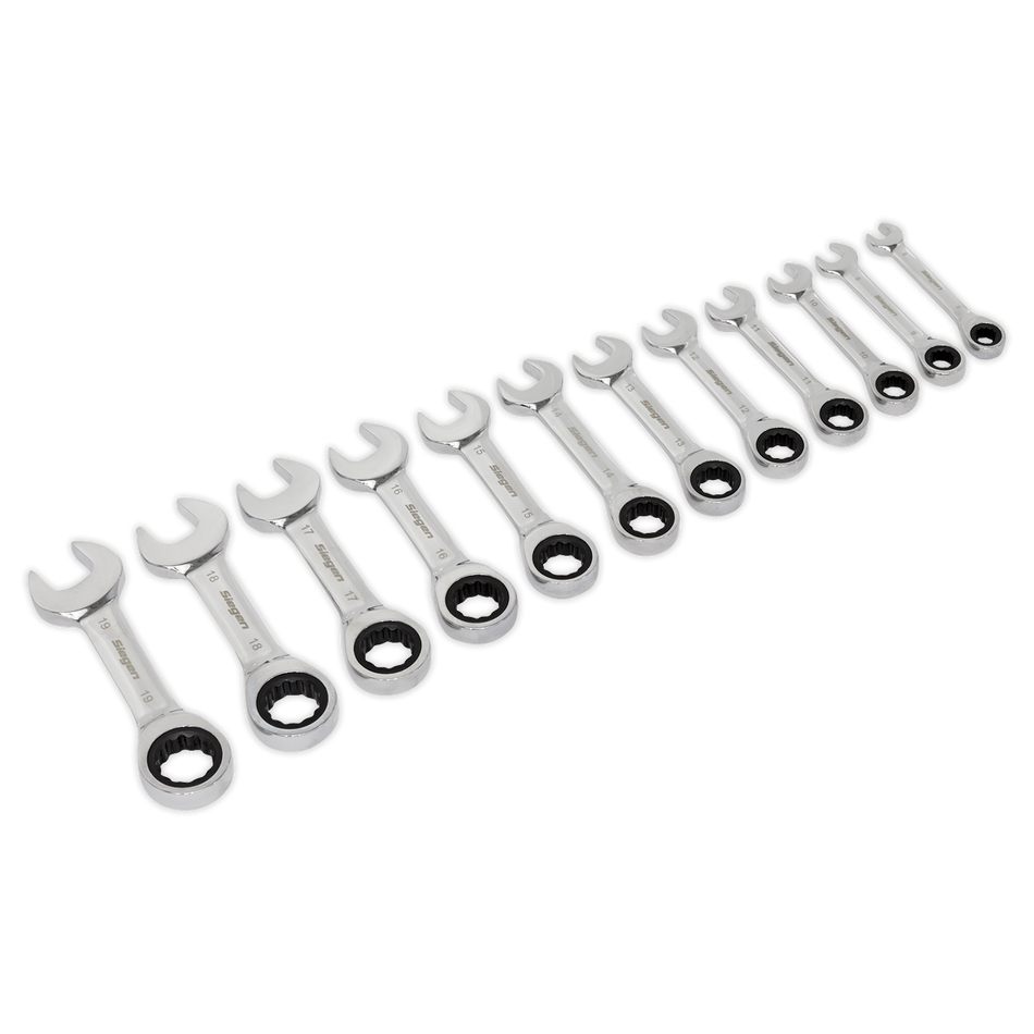 Sealey S0633 12pc Stubby Ratchet Combination Spanner Set