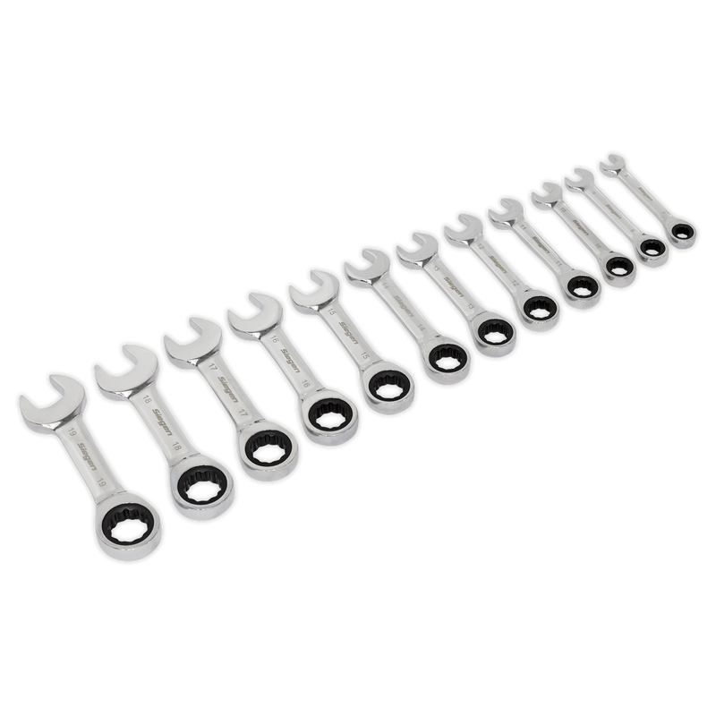 Sealey S0633 12pc Stubby Ratchet Combination Spanner Set