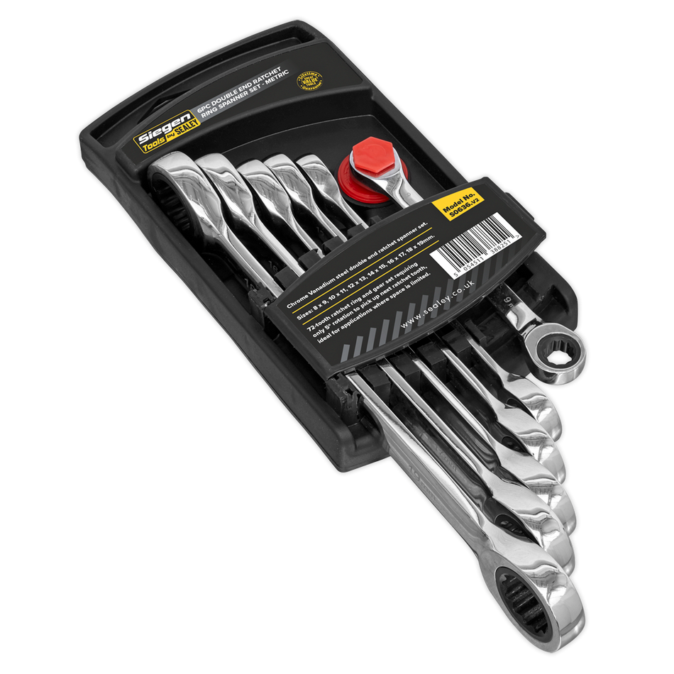 Sealey S0636 6pc Double End Ratchet Ring Spanner Set