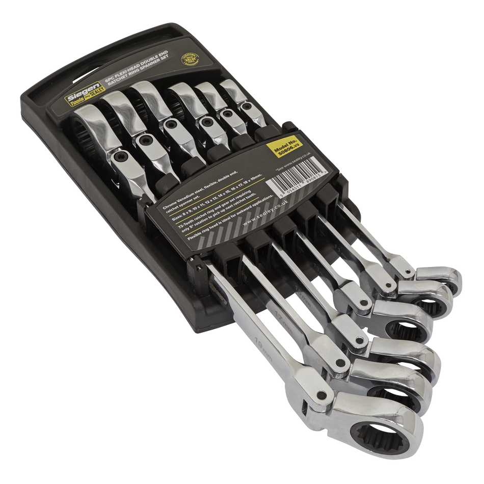 Sealey S0806 6pc Flexi-Head Double End Ratchet Ring Spanner Set