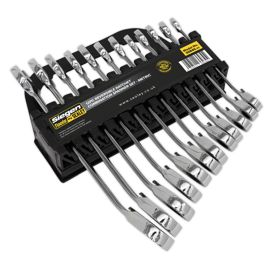 Sealey S0840 12pc Reversible Combination Ratchet Spanner Set