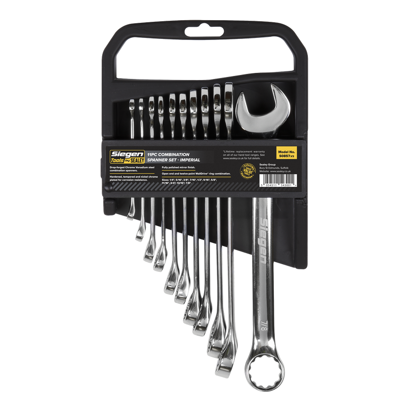 Sealey S0857 11pc Combination Spanner Set - Imperial