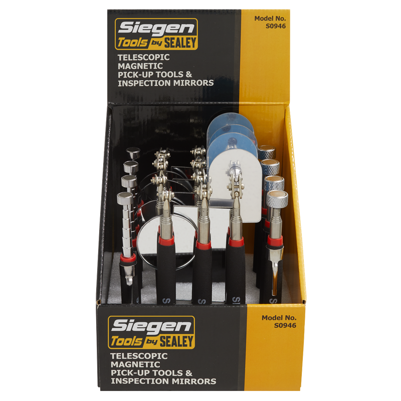 Sealey S0946 Telescopic Magnetic Pick-Up Tools & Inspection Mirrors - Display Box of 20