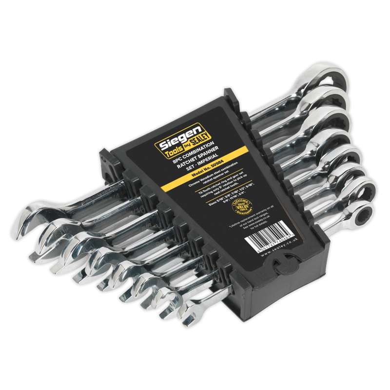 Sealey S0984 8pc Combination Ratchet Spanner Set - Imperial