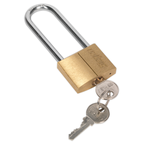 Sealey S0989 40mm Long Shackle Brass Body Padlock with Brass Cylinder