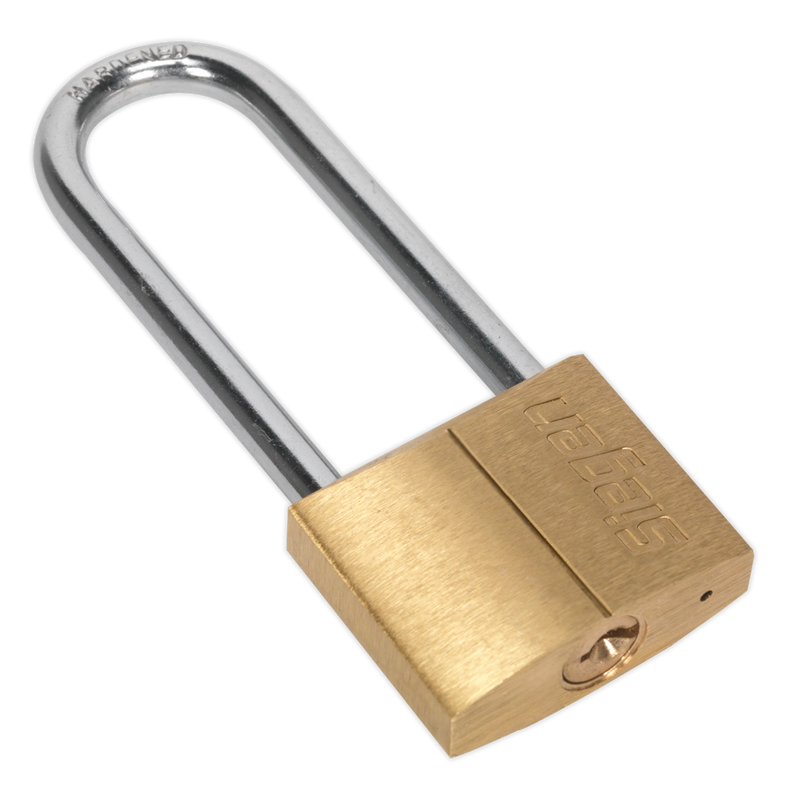 Sealey S0989 40mm Long Shackle Brass Body Padlock with Brass Cylinder