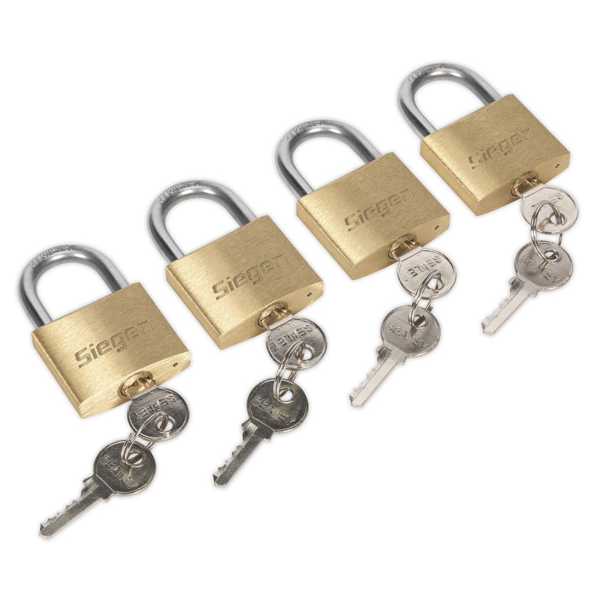 Sealey S0992 Brass Body Padlock with Brass Cylinder Keyed Alike - Pack of 4