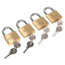 Sealey S0992 Brass Body Padlock with Brass Cylinder Keyed Alike - Pack of 4