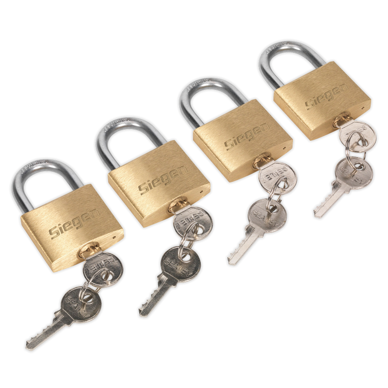Sealey S0992 Brass Body Padlock with Brass Cylinder Keyed Alike - Pack of 4