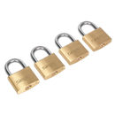 Sealey S0992 Brass Body Padlock with Brass Cylinder Keyed Alike - Pack of 4