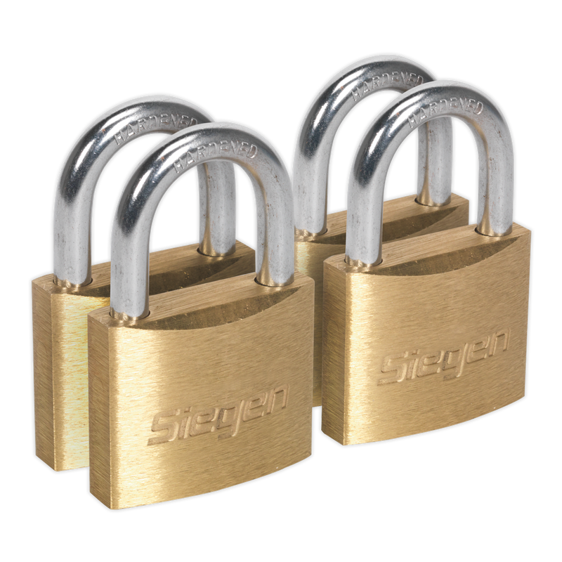 Sealey S0992 Brass Body Padlock with Brass Cylinder Keyed Alike - Pack of 4
