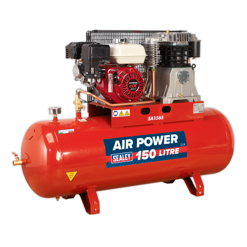 Sealey SA1565 150L Belt Drive Air Compressor with Petrol Engine 6.5hp