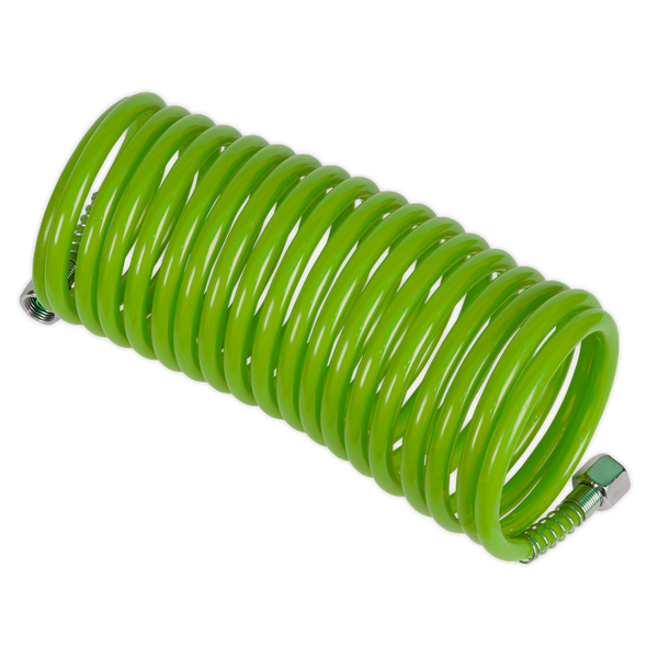 Sealey SA335G 5m x 5mm PE Coiled Air Hose with 1/4"BSP Unions - Green