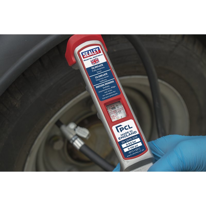 Sealey SA37/94 Professional Tyre Inflator with 2.5m Hose & Clip-On Connector