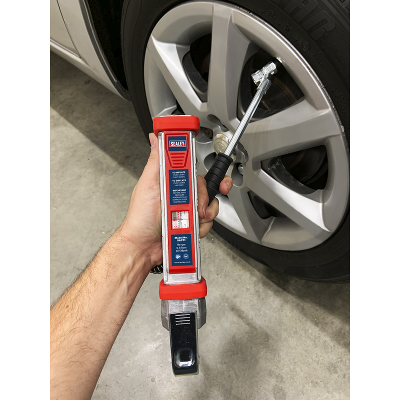 Sealey SA371 Tyre Inflator with 0.5m Hose & Twin Push-On Connector