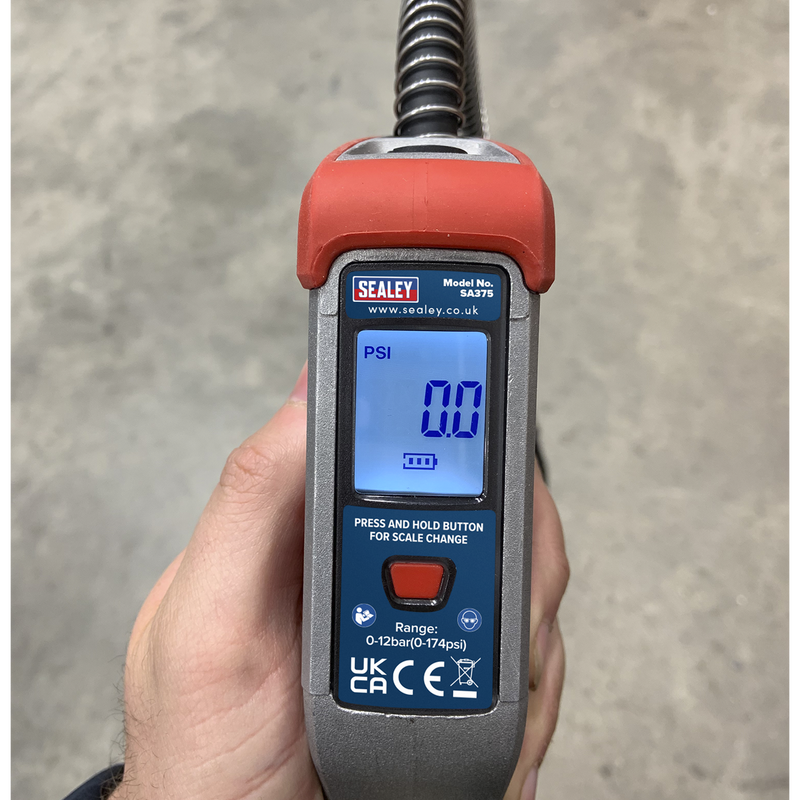 Sealey SA375 Digital Tyre Inflator with 2.7m Hose & Clip-On Connector