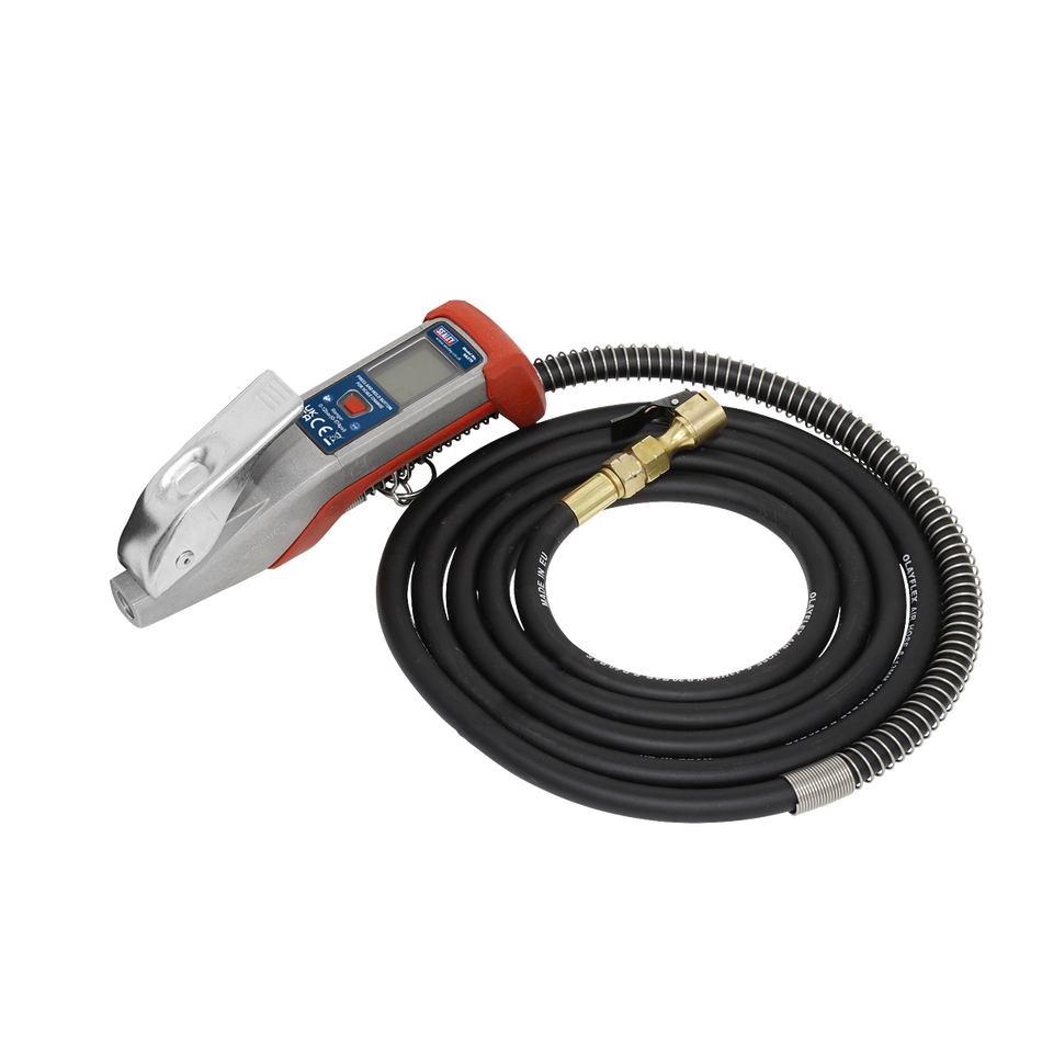 Sealey SA375 Digital Tyre Inflator with 2.7m Hose & Clip-On Connector