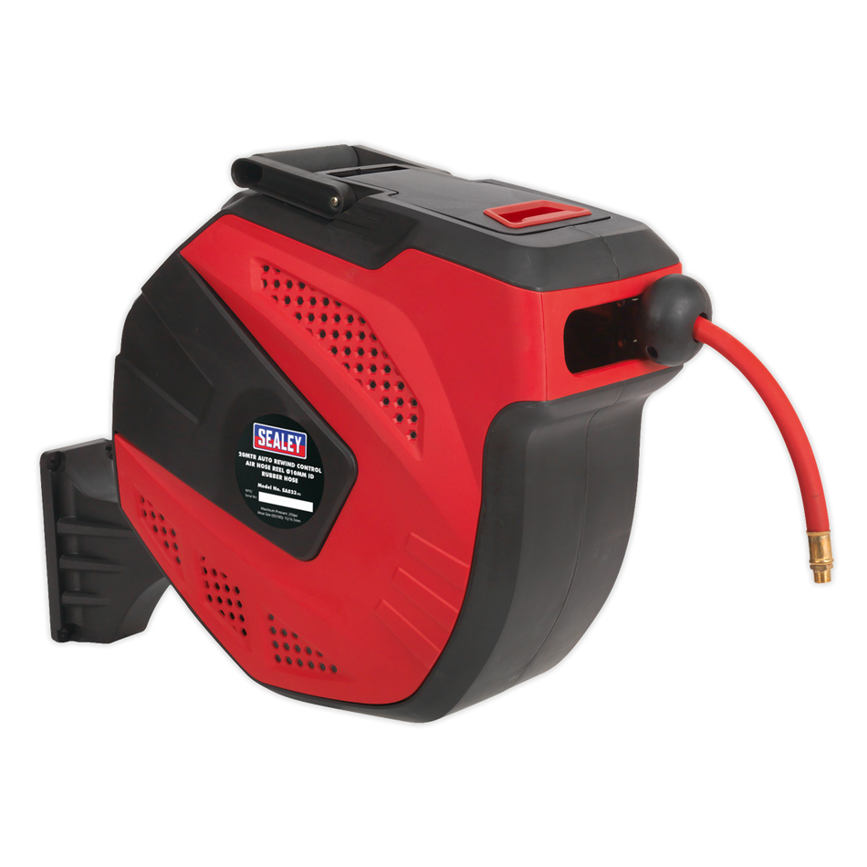 Sealey SA823 20m Auto-Rewind Control Air Hose Reel 10mm ID - Rubber Hose
