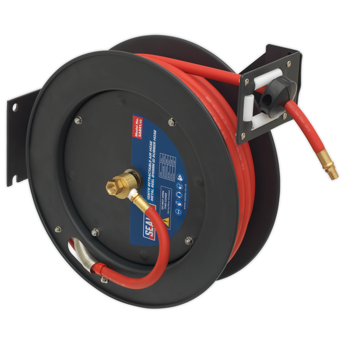 Sealey SA841 15m Retractable Air Hose Metal Reel 10mm ID Rubber Hose