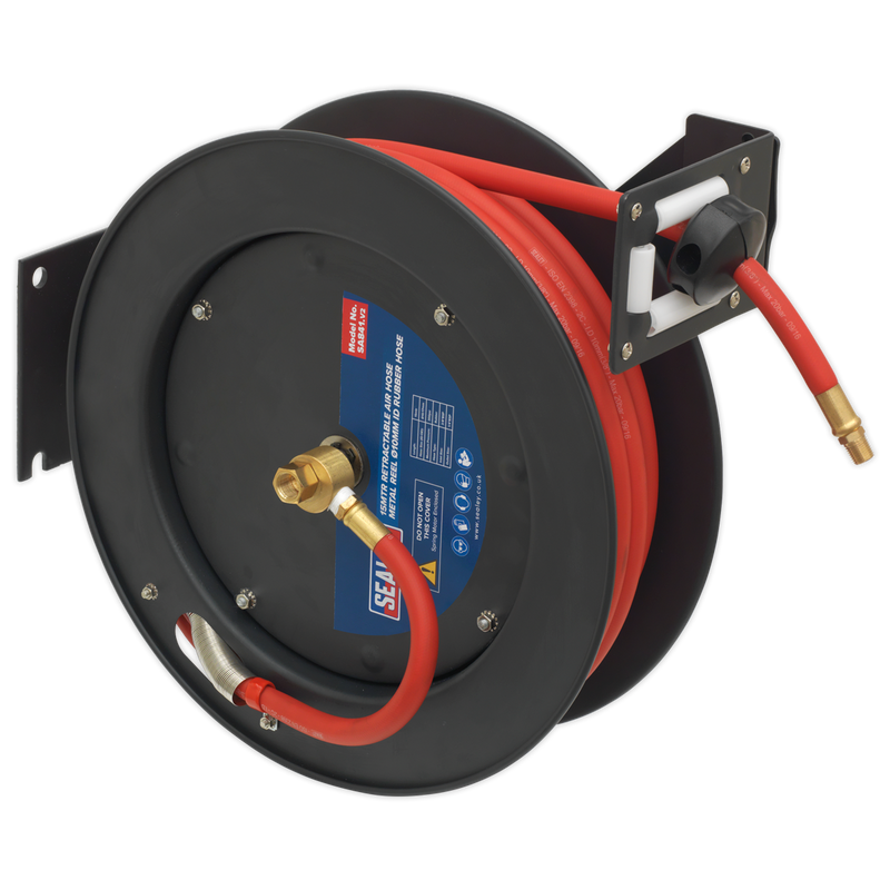 Sealey SA841 15m Retractable Air Hose Metal Reel 10mm ID Rubber Hose