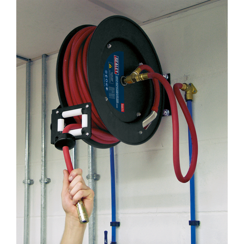 Sealey SA841 15m Retractable Air Hose Metal Reel 10mm ID Rubber Hose