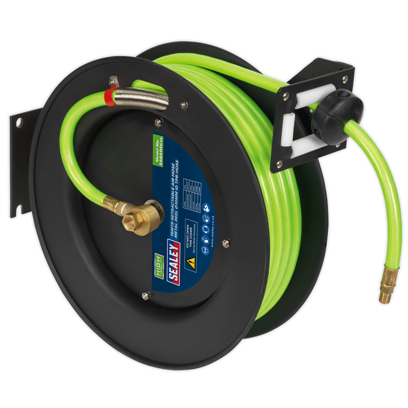 Sealey SA841HV 15m Retractable Air Hose 10mm ID High-Visibility TPR Hose