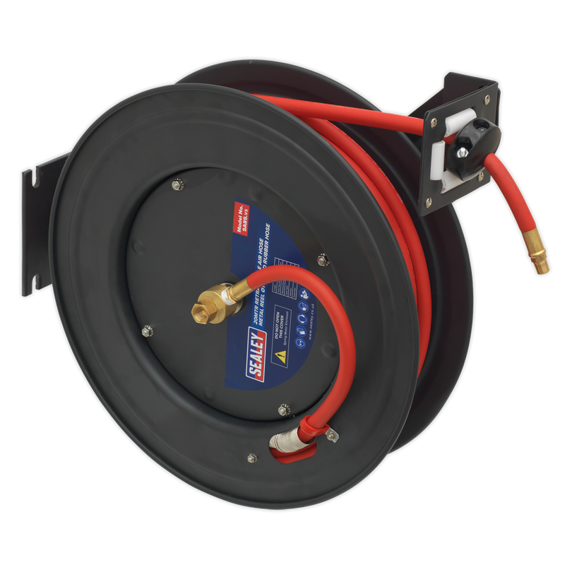 Sealey SA85 20m Retractable Air Hose Metal Reel 10mm ID Rubber Hose