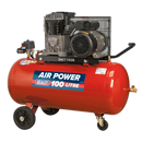 Sealey SAC1103B 100L Belt Drive Air Compressor 3hp with Cast Cylinders & Wheels