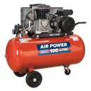 Sealey SAC1103B 100L Belt Drive Air Compressor 3hp with Cast Cylinders & Wheels