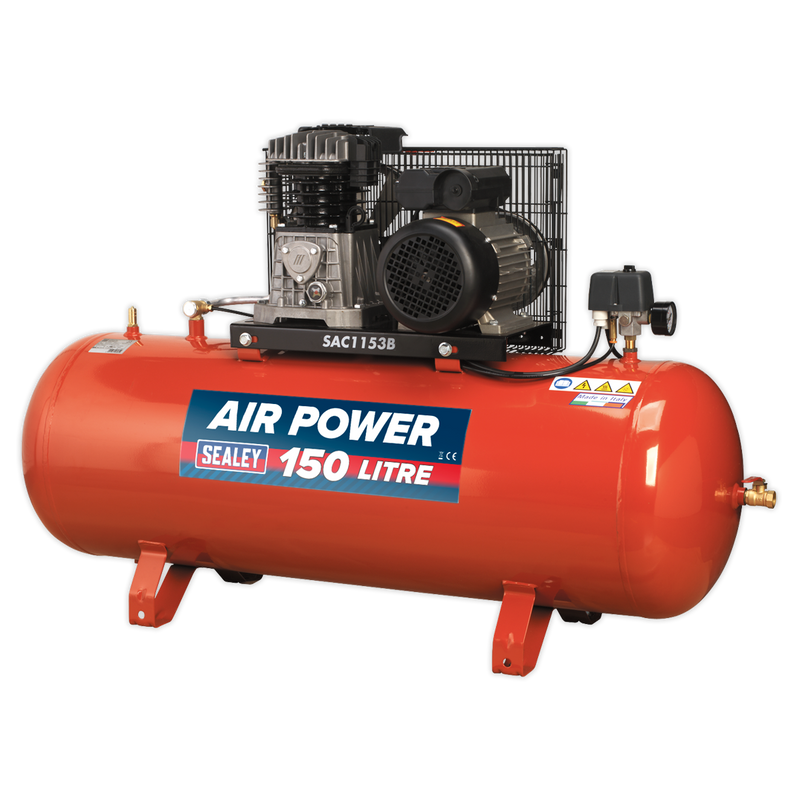 Sealey SAC1153B 150L Belt Drive Air Compressor 3hp with Cast Cylinders