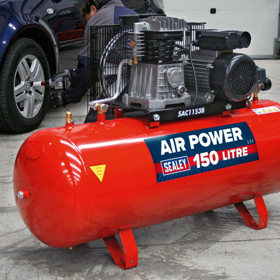 Sealey SAC1153B 150L Belt Drive Air Compressor 3hp with Cast Cylinders