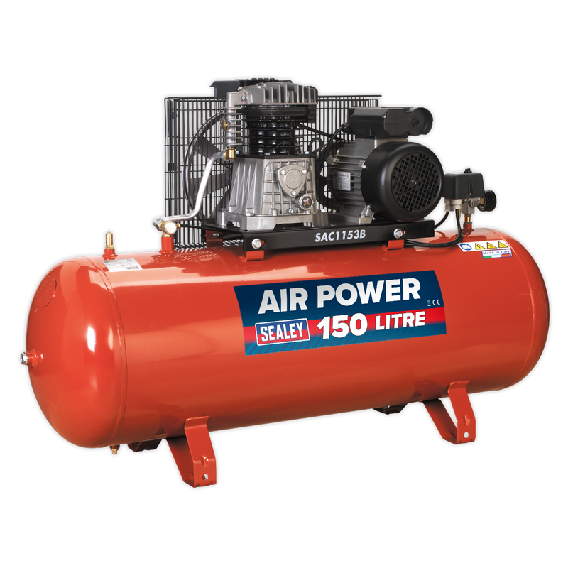 Sealey SAC1153B 150L Belt Drive Air Compressor 3hp with Cast Cylinders