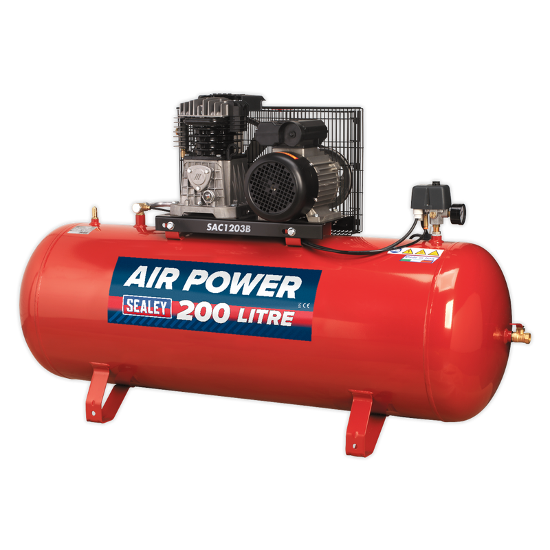 Sealey SAC1203B 200L Belt Drive Air Compressor 3hp with Cast Cylinders