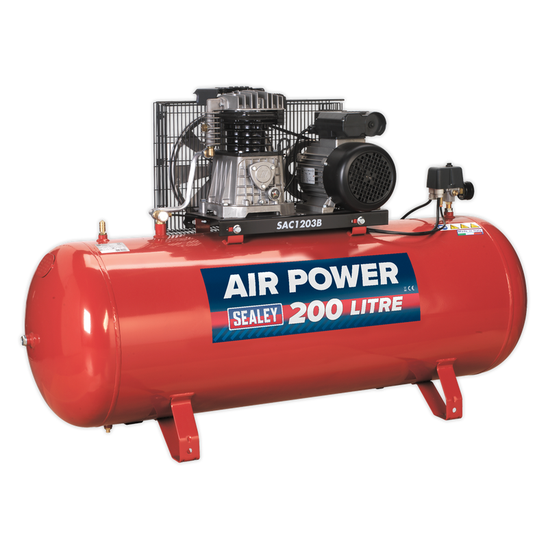 Sealey SAC1203B 200L Belt Drive Air Compressor 3hp with Cast Cylinders