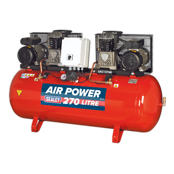 Sealey SAC1276B 270L Belt Drive Air Compressor 2 x 3hp with Cast Cylinders