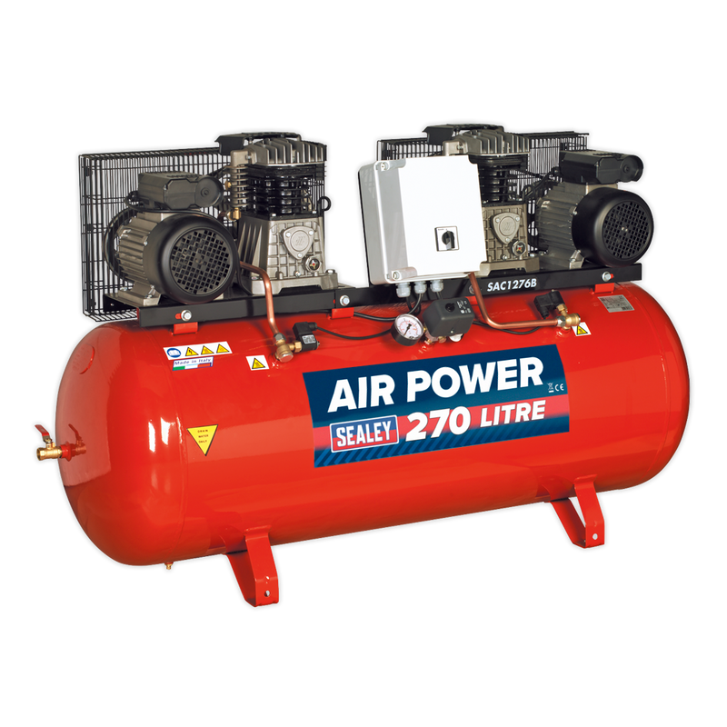 Sealey SAC1276B 270L Belt Drive Air Compressor 2 x 3hp with Cast Cylinders