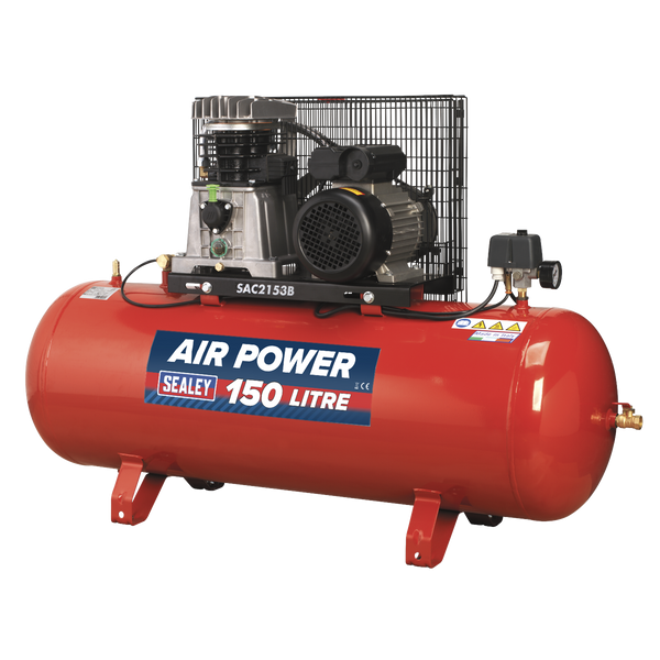 Sealey SAC2153B 150L Belt Drive Air Compressor 3hp with Cast Cylinders