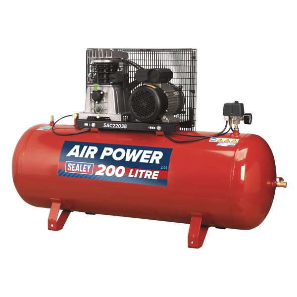 Sealey SAC2203B 200L Belt Drive Air Compressor 3hp with Cast Cylinders