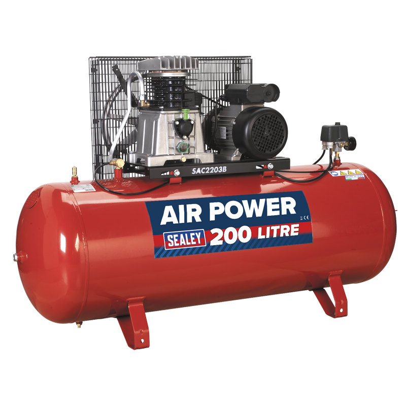 Sealey SAC2203B 200L Belt Drive Air Compressor 3hp with Cast Cylinders