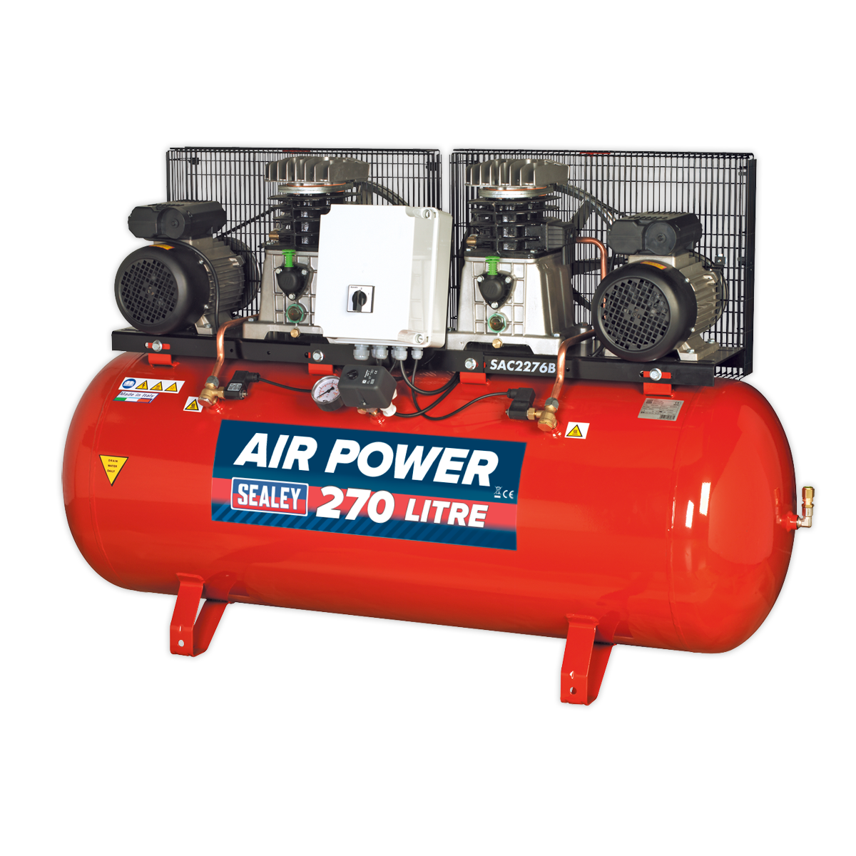 Sealey SAC2276B 270L Belt Drive Air Compressor 2 x 3hp with Cast Cylinders